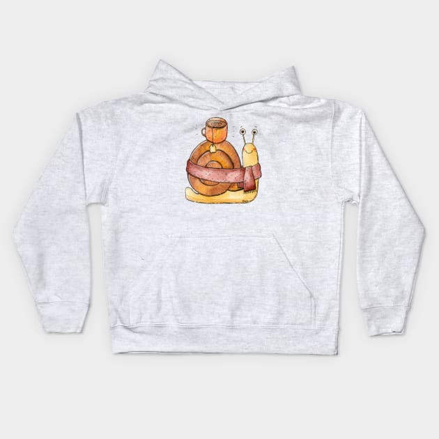 Cozy Snail Tea Kids Hoodie by Tania Tania